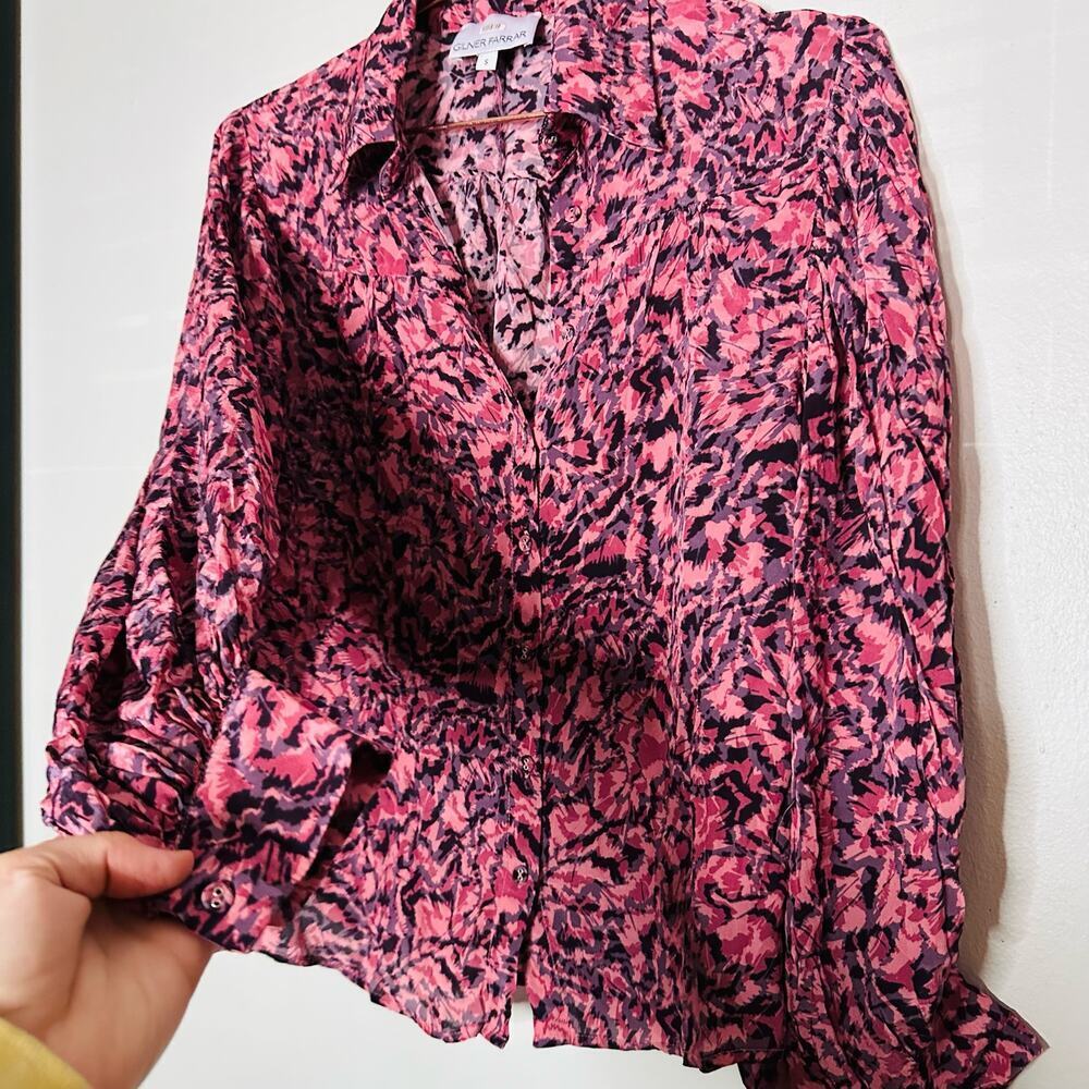 Gilner Farrar Black Hot Pink Button Front Collared Buttons Shirt Size Small